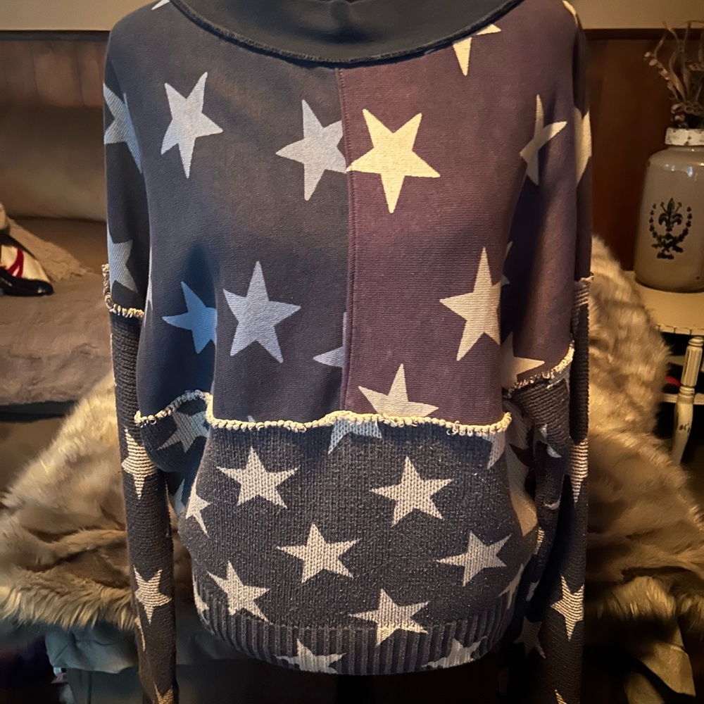 Free People Star Patterned Blue Sweater